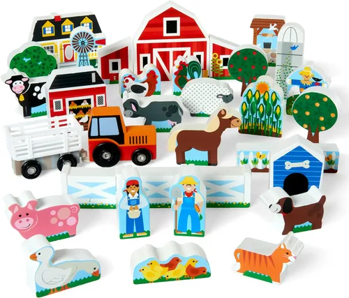 Vista 4 de Melissa & Doug Juego de granja y tractor de madera (33 piezas)
