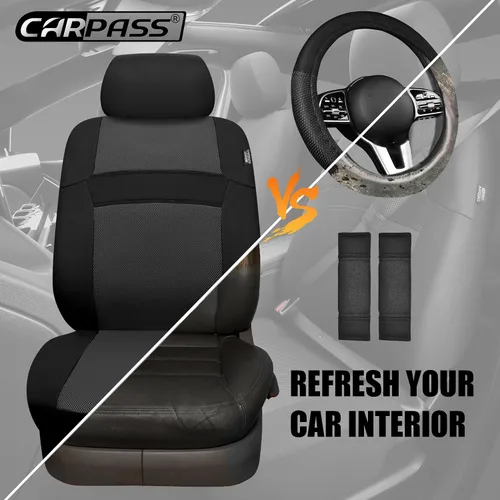 Vista 6 de CAR PASS - Fundas de asiento universales de 13 piezas de malla de aire 3D - 100% transpirables, juegos completos, cubierta de volante y cinturón