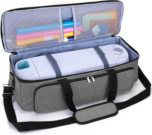 Vista 2 de Luxja bolsa de transporte compatible con la máquina troqueladora Cricut y suministros Bolsa de mano con patas de goma compatible con Cricut