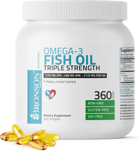 Vista 7 de Bronson Aceite de pescado Omega 3 de triple fuerza 2720 mg, alto contenido en EPA 1250 mg DHA 488 mg, sin OMG, probado para metales pesados, 90