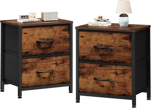 Vista 12 de Sweetcrispy - Mesita de noche pequeña con 2 cajones de tela, mesa auxiliar para dormitorio, para mesita de noche de 20 pulgadas de alto para Negro