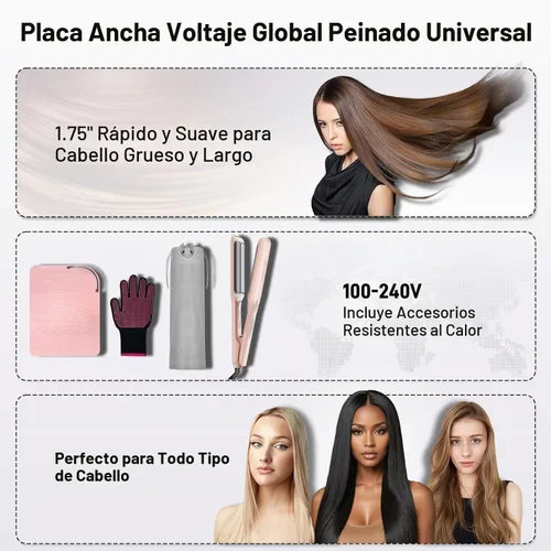 Vista 2 de HITTIONA - Plancha de cerámica para mujer, cabello grueso, color rosa
