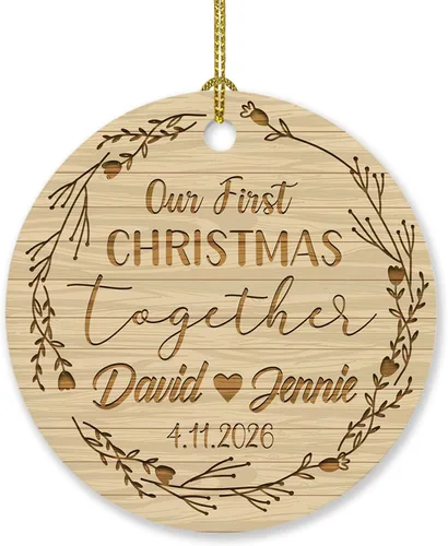 Vista 15 de Adorno de decoración de pareja juntos Navidad 2025, Adorno personalizado de nuestra primera Navidad juntos, regalo para citas, aniversario, pareja