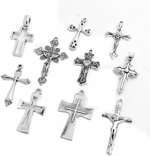 Vista 3 de Mixed Crosses Charms Pendants Jewelry Findings for Making Bracelet and Necklace Plata