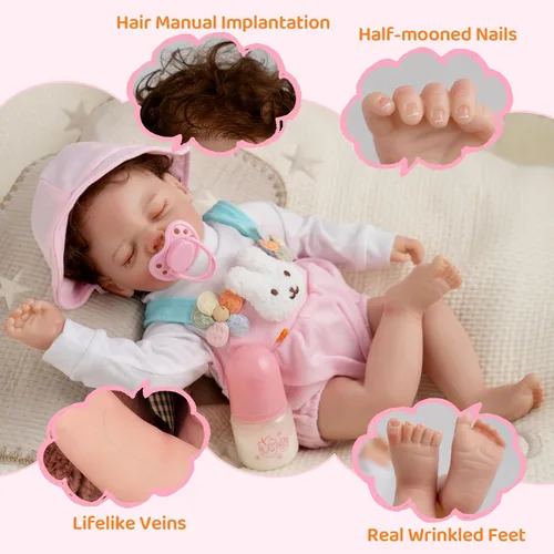 Vista 3 de Jirachi Reborn Baby Dolls, muñecas de bebé recién nacido realistas de 18 pulgadas que duermen, niñas, cuerpo suave y adorable de la vida real