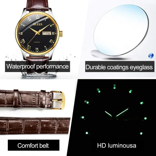 Vista 4 de OLEVS Reloj de pulsera analógico impermeable y económico de cuarzo para hombre reloj de calendario clásico