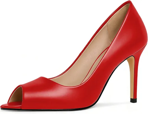 Vista 10 de Eldof Zapatos de tacón alto con punta abierta para mujer, con puntera abierta, para boda, sexy, para novia, clásicos, de 3.5 pulgadas Beige