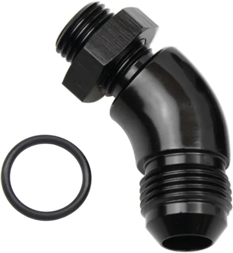 Vista 15 de 45 grados 4AN macho Flare a 4AN ORB puerto adaptador de flujo completo aluminio negro