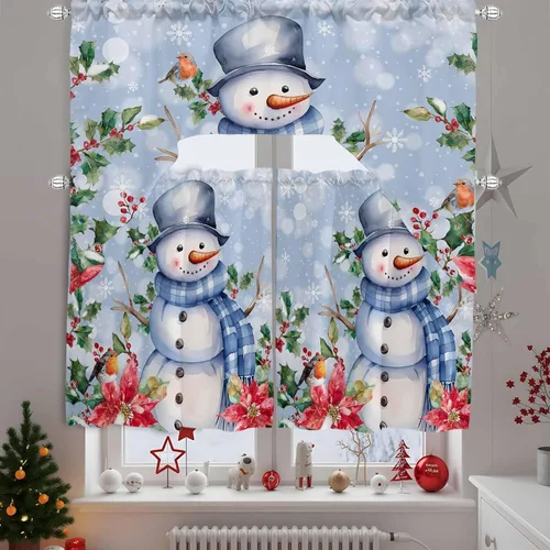 Vista 14 de Muñeco de nieve, cenefa de cocina, cenefa con bolsillo para barra, paneles de cortina para dormitorio, sala de estar, baño, cafetería, ventanas