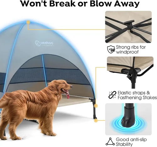 Vista 5 de Veehoo Cama para perros al aire libre con toldo, cama elevada de enfriamiento para perros con sombra extraíble, pies antideslizantes, cama elevada