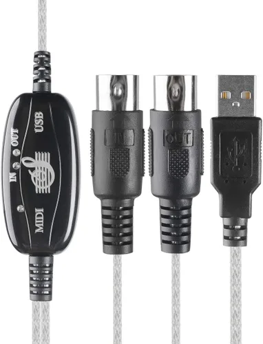 Vista 3 de TENINYU Convertidor de cable USB a MIDI 2 en 1 PC a sintetizador Interfaz de teclado de estudio de música, cable adaptador de enchufe de cable, 16