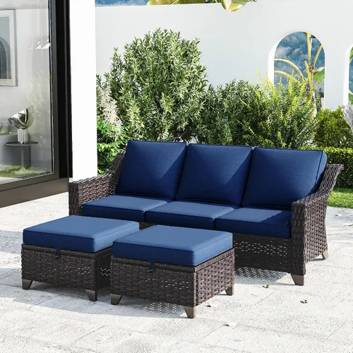 Vista 62 de Joyside Juego de 2 sillas de mimbre para patio, muebles de ratán para exteriores con reposabrazos anchos y cojines gruesos, tamaño grande mejorado