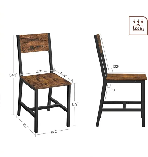 Vista 2 de VASAGLE Juego de 2 sillas de comedor, sillas de madera rústica con marco de acero metálico, fácil de montar, asiento cómodo, silla moderna de granja