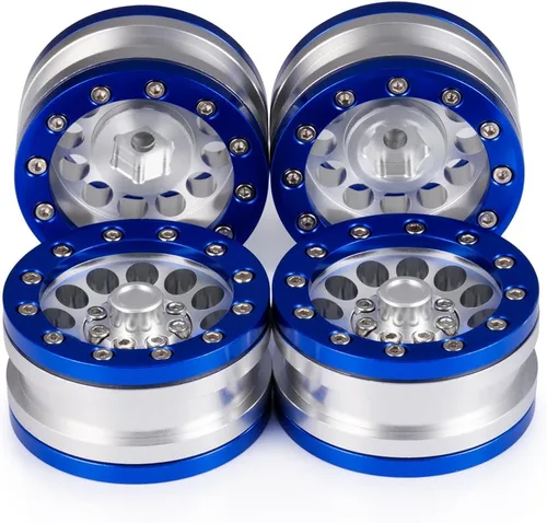 Vista 5 de MOHERO Juego de llantas de aleación Beadlock Crawler de 1.9 pulgadas para RC 1/10 Modelo Crawler SCX10, paquete de 4 (azul)