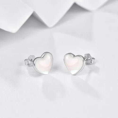 Vista 2 de Pendientes de plata de ley 925 con forma redonda de nácar de 0.197in, hipoalergénicos para orejas sensibles, joyas de perlas para el día