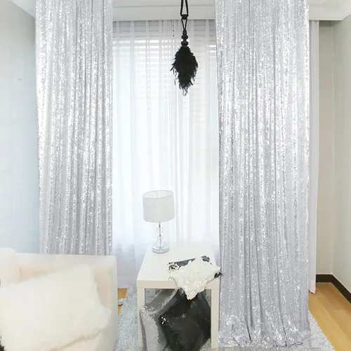 Vista 19 de ShinyBeauty Cortinas de Lentejuelas 2 Paneles 2ftx8ft Wine Telón de Fondo con Brillantina para Videos de YouTube Cortinas de Lentejuelas Borgoña