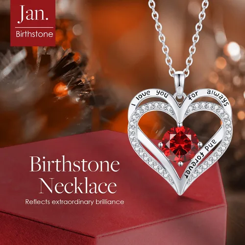 Vista 4 de LOUISA SECRET Heart Birthstone Necklaces for Women, 925 Sterling Silver Women Pendant Necklace, Birthday Anniversary Valentine's Day Jewelry Gift