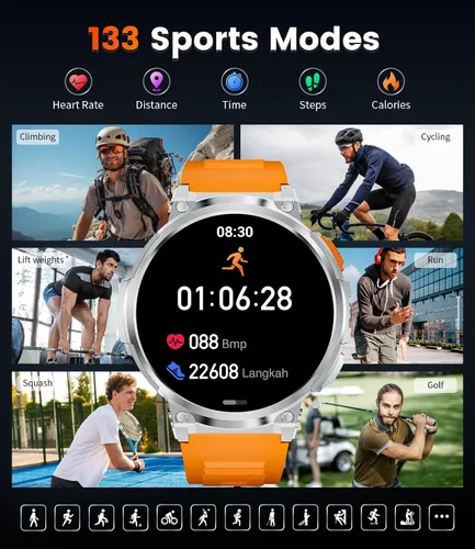 Vista 7 de ESFOE Relojes inteligentes de pantalla grande de 1.85 pulgadas para hombre, compatibles con iOS Android, linterna LED, batería grande de 730 mAh