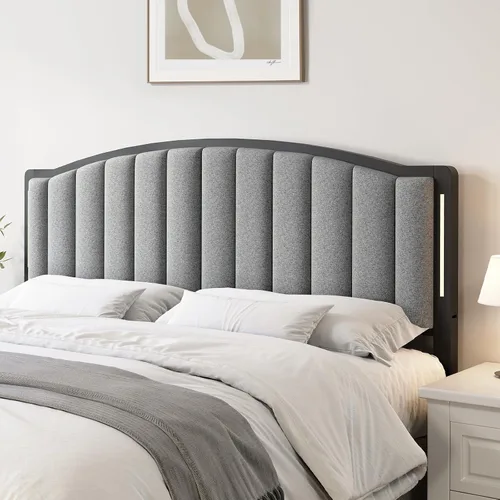Vista 8 de Cabecero tapizado para cama matrimonial con luces, color negro Negro Terciopelo