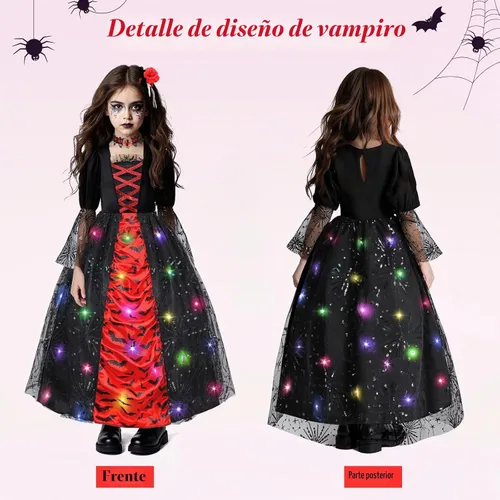 Vista 4 de Meland Disfraz de vampiro para niñas, disfraces de Halloween para niños de 4 a 14 años