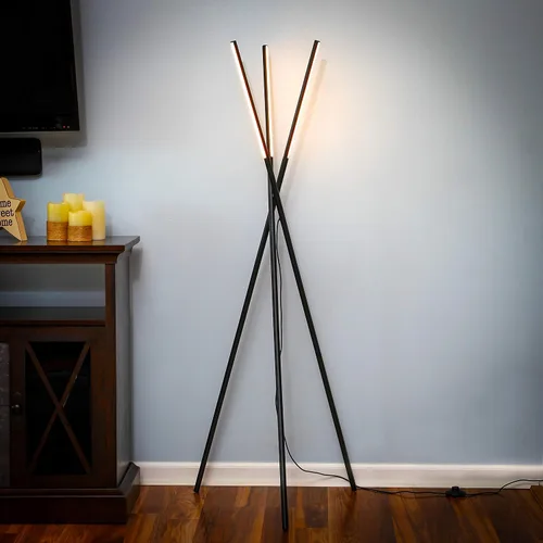 Vista 9 de Brightech Stix - Lámpara de pie LED con trípode para sala de estar, lámpara de pie moderna regulable, con 3 luces para dormitorio, iluminación Negro