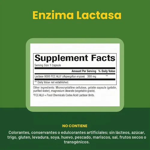 Vista 4 de Natural Factors Enzima lactasa 300 mg, soporte para la digestión láctea