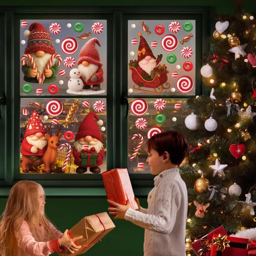 Vista 3 de WALPLUS Calcomanías Navideñas para Ventanas Decoraciones de Doble Cara Reutilizables Despegar y Pegar Removibles para Vidrio Sala de Estar Cuarto