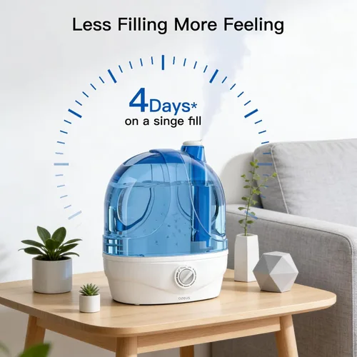 Vista 2 de AZEUS Humidificadores, humidificador ultrasónico de niebla fría de 2.8 litros para habitación grande, para la oficina, humidificadores silenciosos