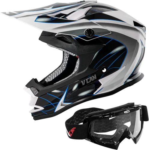 Vista 7 de VCAN VX38 Casco para adultos ATV Motocross todoterreno, bicicleta de tierra, motocicleta de descenso con gafa, aprobado por