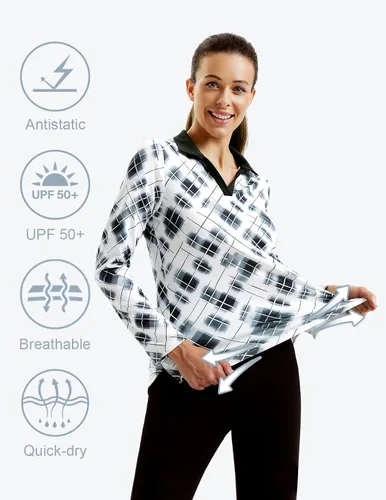 Vista 4 de JACK SMITH Polo de golf de manga larga para mujer, cuello en V, atlético, para tenis, absorbe la humedad