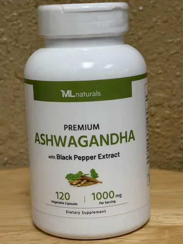 Vista 3 de ML Naturals Premium Ashwagandha Orgánico 1000 mg por Porción, 120 Cápsulas Vegetales con Extracto de Pimienta Negra, Sin OGM, Sin Gluten, Facilidad
