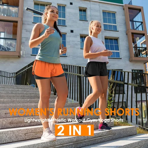 Vista 6 de Pantalones cortos de correr 2 en 1 para mujer, para gimnasio, yoga, entrenamiento, pantalones cortos atléticos, pantalones cortos de cintura alta