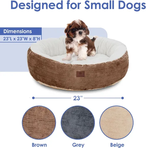 Vista 6 de AMERICAN KENNEL CLUB Cama redonda de tela Mason de 23 pulgadas para mascotas, elegante cama lavable para perros con parte inferior antideslizante
