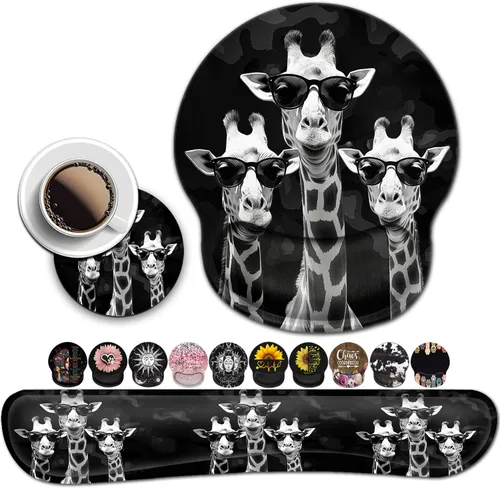 Vista 14 de Alfombrilla de mouse con soporte para muñeca, almohadilla ergonómica de gel para bebé, elefantes con girasol, juegos de escritura fáciles