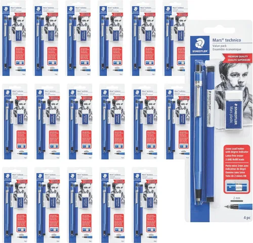 Vista 7 de Staedtler Mars 780SBK juego de lapicero técnico, Azul Paquete de 1 1 lápiz - 0.079 pulgadas, 1 borrador, 2 repuestos de plomo ea 2H. 4 piezas