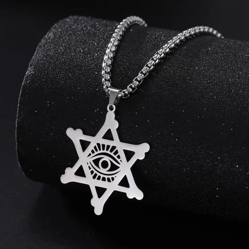 Vista 11 de EUEAVAN Collar con dije de estrella de David contra el mal de ojo de seis puntas con dije de estrella de David, hexagrama demoníaco religioso