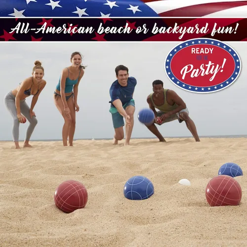 Vista 4 de Franklin Sports Juego de bolas de petanca — 8 bolas de petanca para todo tipo de clima y 1 pallino — Juego de playa, patio, césped o fiesta al aire