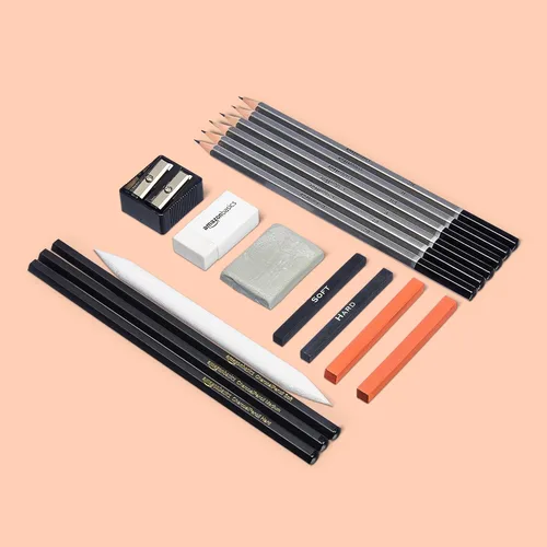 Vista 5 de Amazon Basics - Juego de lápices para bocetos y dibujos, 816 unidades (17 paquetes de 48), carbón, negro, blanco