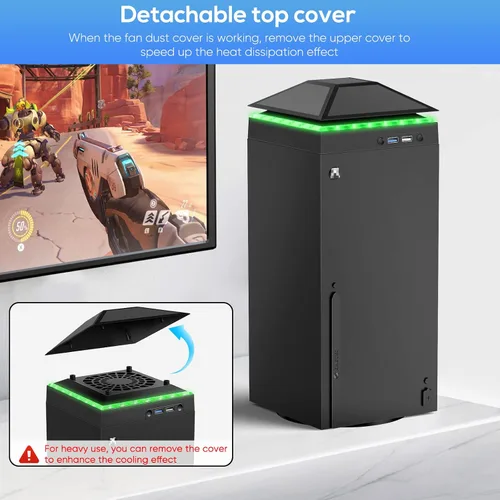 Vista 3 de Cooling Fan Dust Cover for Xbox Series X Console, Cooling System with RGB Light, 3.0&2.0 USB Port, Dust Proof Filter, Low Noise Top Fan with 3