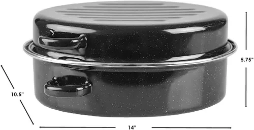 Vista 7 de Home Basics - Sartén esmaltada de 12 pulgadas con tapa abovedada, olla ovalada de acero al carbono con 4 asas, sartén antiadherente versátil