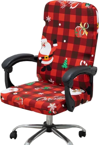 Vista 7 de Fundas navideñas para silla de oficina, funda protectora universal elástica para silla de jefe de respaldo alto moderno y sencillo (XMAS01, L)