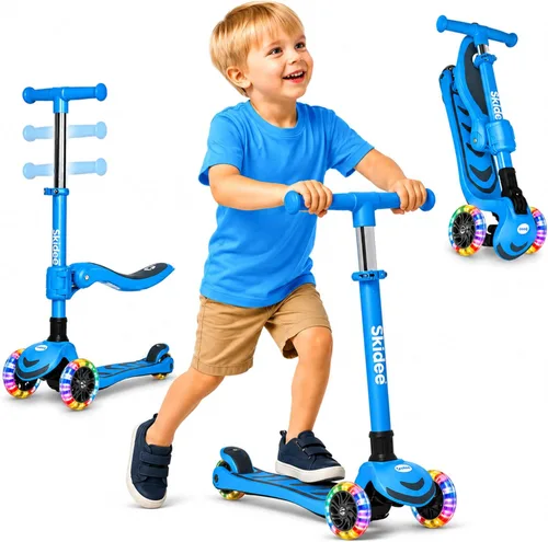 Vista 20 de SKIDEE Kick Scooter for Kids Ages 3-5 Foldable 3 Wheel Scooter with Lean-to-Steer, Adjustable Height, Removable Seat & LED Light Wheels Toddler
