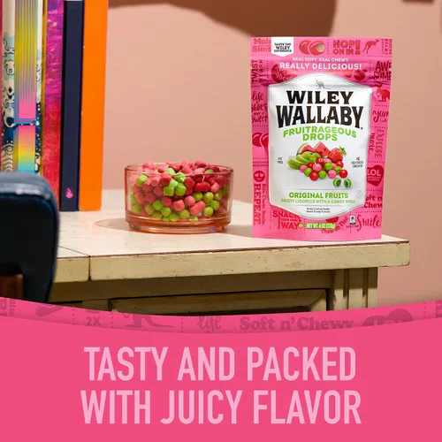 Vista 5 de Wiley Wallaby 6 oz. Gotas Fruitrageous Drops Frutas Originales Caramelos de Regaliz Suaves y Masticables Estilo Australiano Gourmet, Paquete de 2