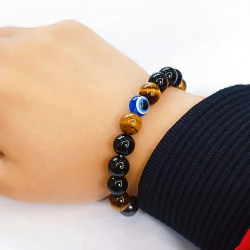 Vista 57 de Pulseras de triple protección con piedra de ojo de tigre de obsidiana negra con hematita para hombres y mujeres, pulsera de piedra curativa