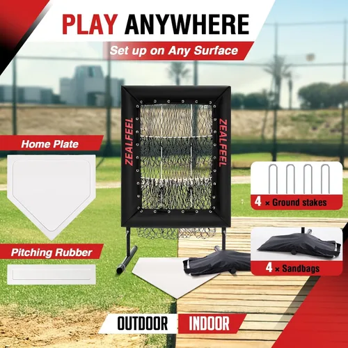 Vista 7 de ZEALFEEL Baseball Pitching Net, 9-Hole Pitching Target with Strike Zone, 5-Level Adjustable Baseball Softball Training Net, Heavy Duty Practice Net