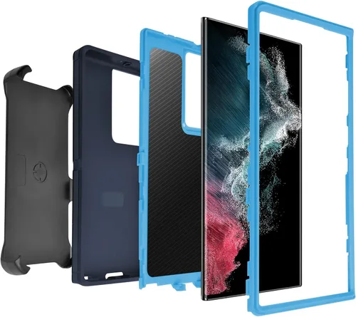 Vista 3 de Funda para Samsung Galaxy S22 Ultra 5G, azul almirante con clip para cinturón, grado militar, resistente al agua, a prueba de golpes, a prueba