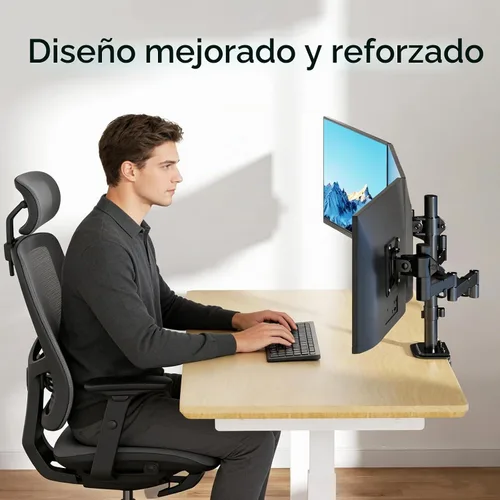Vista 6 de Suptek Soporte de escritorio triple para monitor LED LCD, soporte resistente totalmente ajustable para 3 / tres pantallas de hasta 27 pulgadas