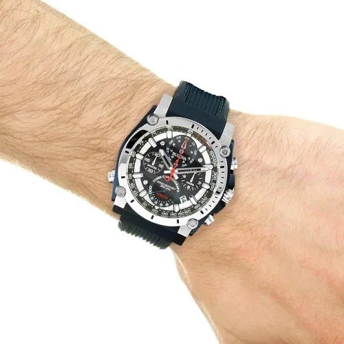 Vista 5 de Bulova Reloj cronógrafo de cuarzo para hombre con correa de goma 98B315, Azul Patchwork, Cronógrafo, movimiento de cuarzo