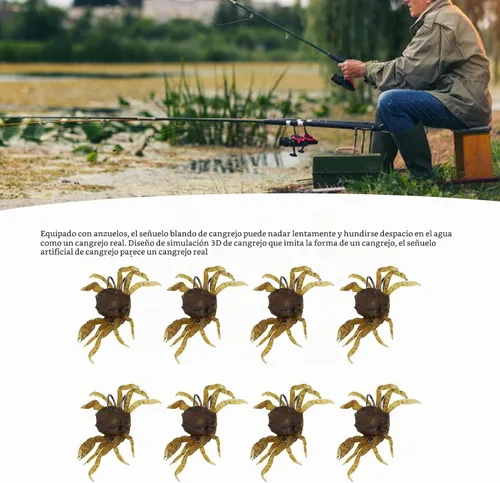 Vista 4 de 8 cebos artificiales de cangrejo, señuelo de cangrejo cranka con ganchos afilados, accesorio de aparejos de pesca, amarillo marrón