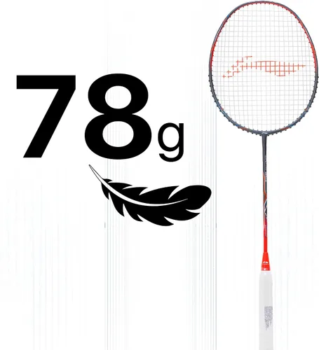 Vista 4 de Li-Ning Wind Lite 800 II - Raqueta de bádminton de grafito de carbono con cubierta completa para raqueta (gris oscuro/rojo)